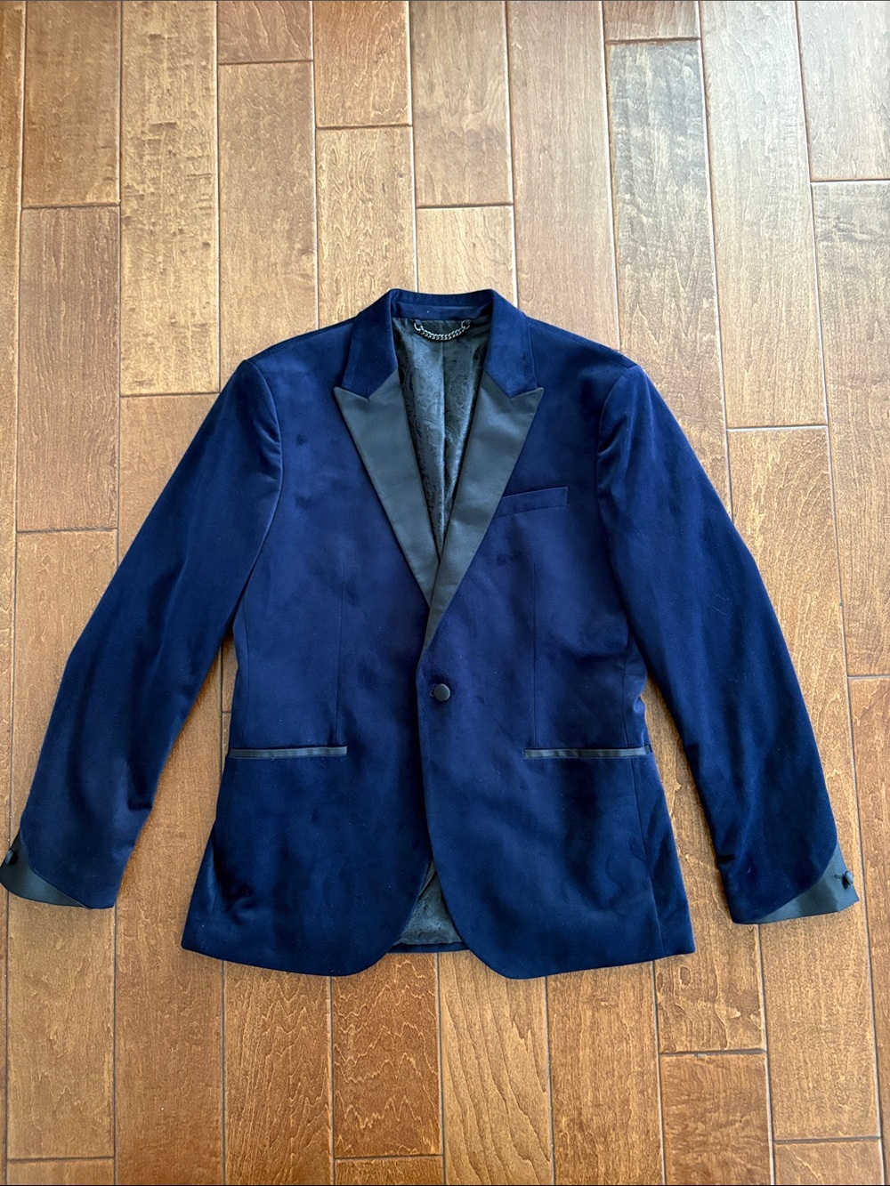 Men's Navy Velvet Blazer with Satin Trim skinny